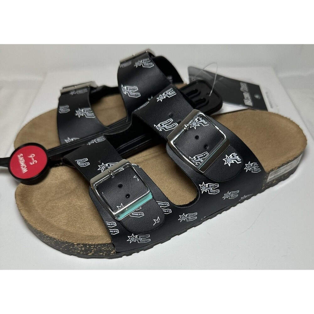 Womens FOCO NBA San Antonio Spurs Double Buckle Slide‎ Sandals Size S (5-6)